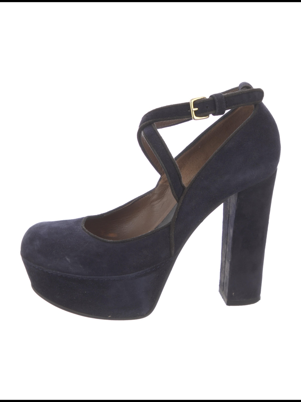 Marni Navy Suede Platform Heel with Cross Ankle Strap
